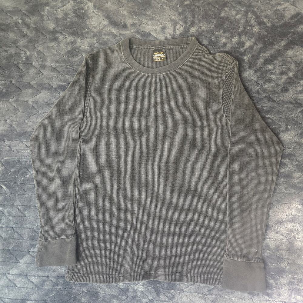 VTG Gemrock Heavy Weight Thermal Shirt Black Longsleeve Waffle Knit - Size L